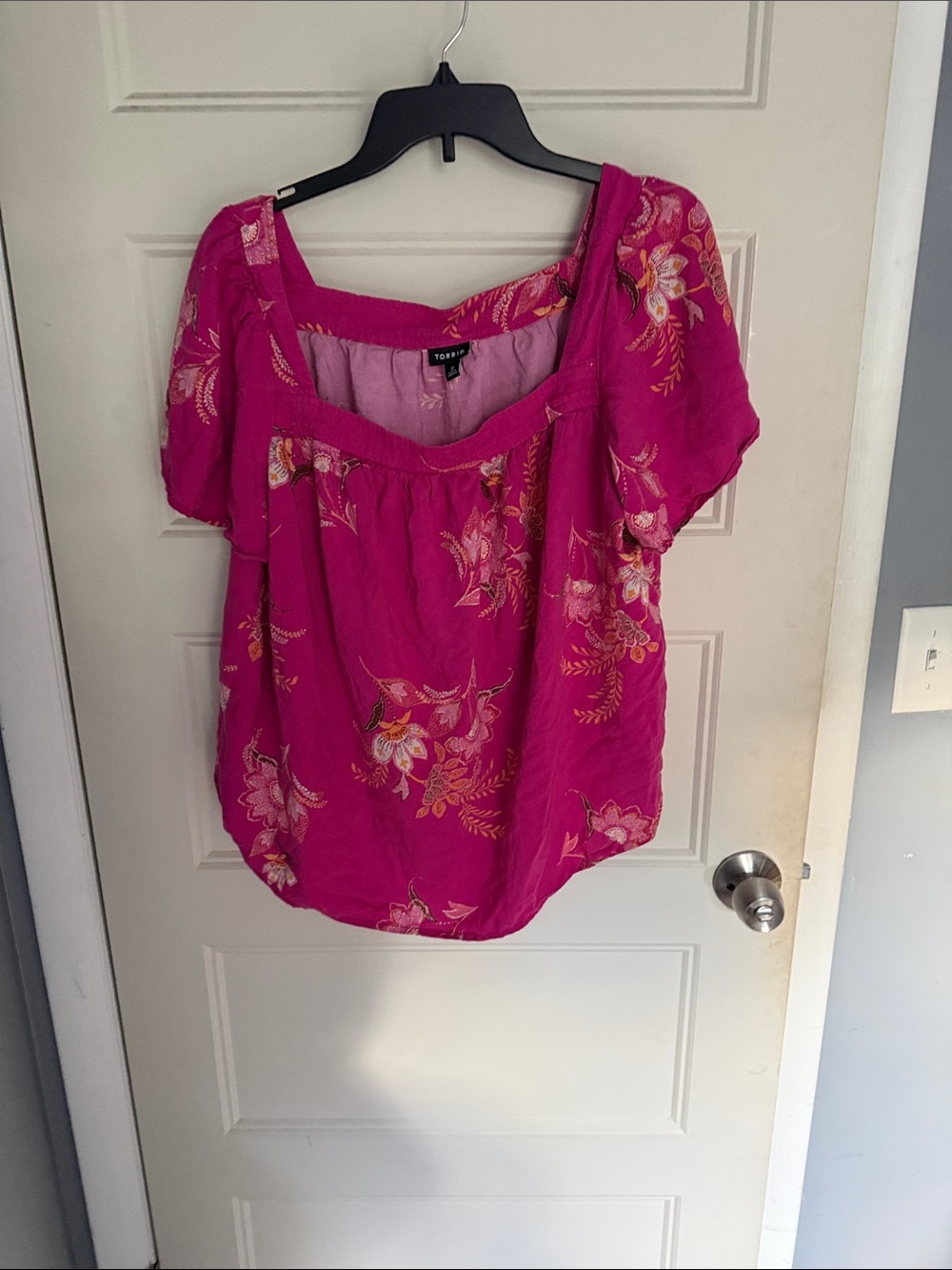 torrid Bright Pink Floral Square-Neck Blouse